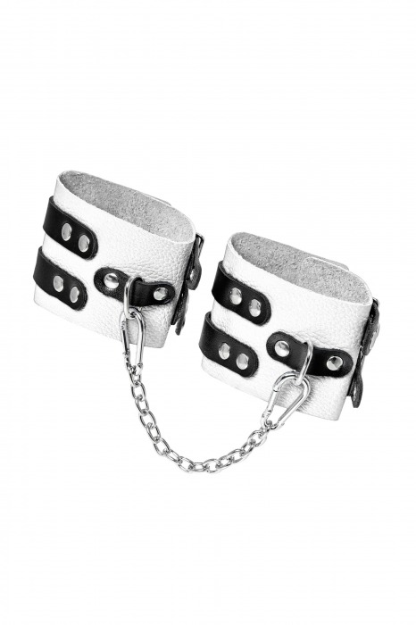 Бело-черные оковы с двумя ремешками и люверсами - Pecado - купить с доставкой в Ижевске