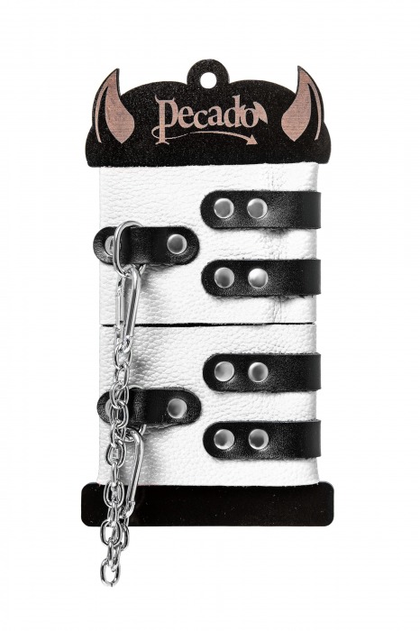 Бело-черные оковы с двумя ремешками и люверсами - Pecado - купить с доставкой в Ижевске