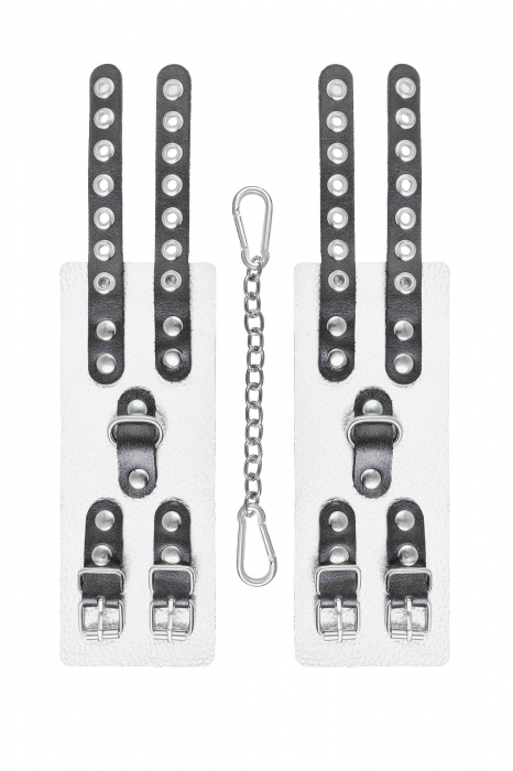 Бело-черные наручники с двумя ремешками и люверсами - Pecado - купить с доставкой в Ижевске