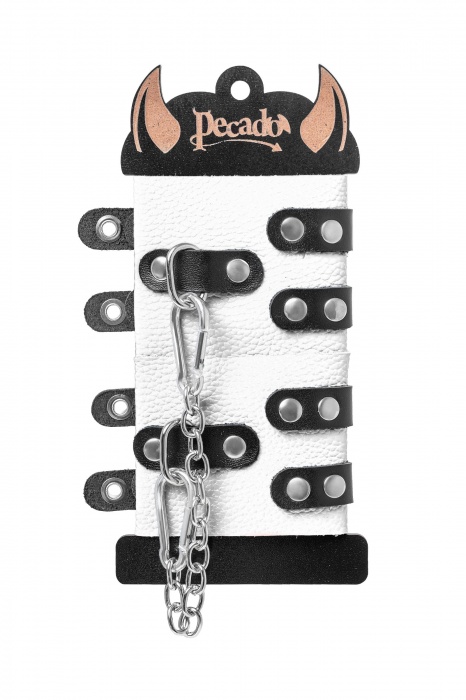 Бело-черные наручники с двумя ремешками и люверсами - Pecado - купить с доставкой в Ижевске