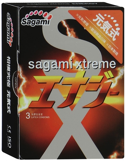 Презервативы Sagami Xtreme ENERGY с ароматом энергетика - 3 шт. - Sagami - купить с доставкой в Ижевске