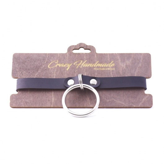 Черный кожаный чокер с большим кольцом - Crazy Handmade - купить с доставкой в Ижевске