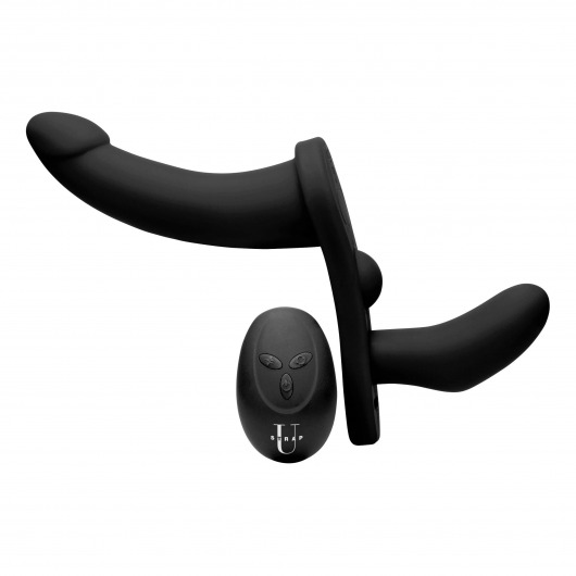 Черный вибрострапон Double Take 10X Double Penetration Vibrating Strap-on Harness - XR Brands - купить с доставкой в Ижевске