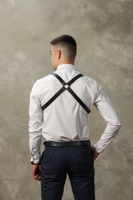 Черная мужская кожаная портупея №4 - БДСМ Арсенал - купить с доставкой в Ижевске