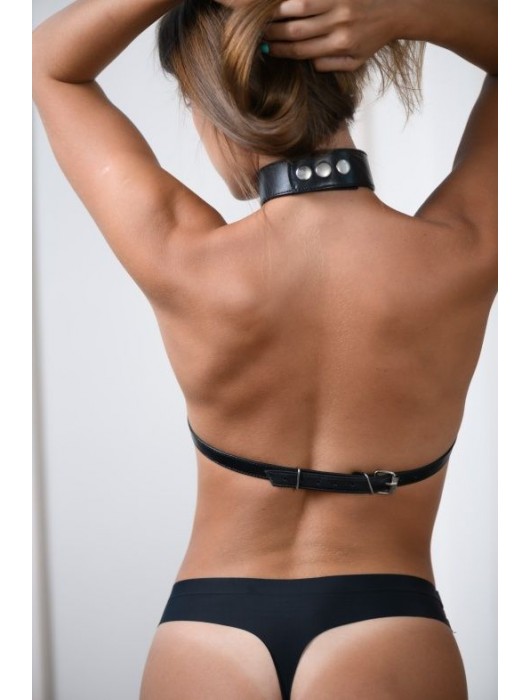 Черная кожаная сбруя с ошейником plus size из нежной кожи - БДСМ Арсенал - купить с доставкой в Ижевске