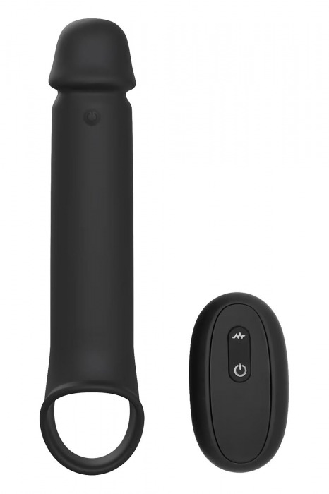 Черная насадка-удлинитель с вибрацией Vibrating Extender With Remote - Dream Toys - в Ижевске купить с доставкой