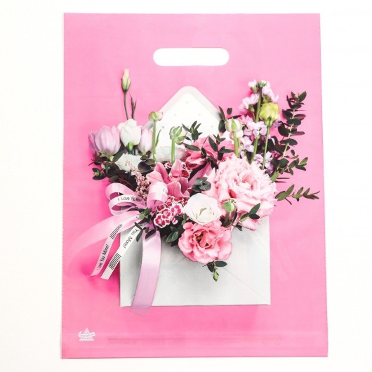 Розовый пакет с цветочным принтом и вырубной ручкой (40х31 см) - Сима-Ленд - купить с доставкой в Ижевске