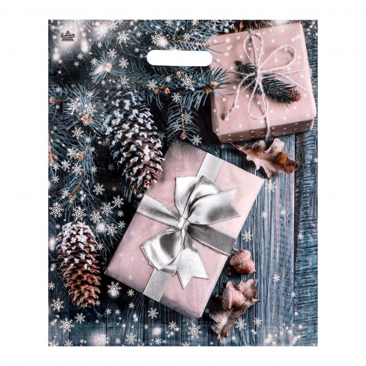 Новогодний пакет с принтом в виде подарков и вырубной ручкой (45х38 см) - Сима-Ленд - купить с доставкой в Ижевске