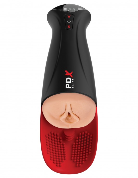 Телесный мастурбатор-вагина в черной колбе с вибрацией Fuck-O-Matic Pro XL - Pipedream - в Ижевске купить с доставкой