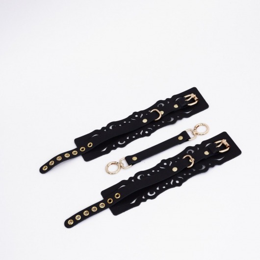 Черный кожаные оковы с узорами и золотистой фурнитурой - Crazy Handmade - купить с доставкой в Ижевске