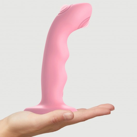 Розовая насадка-стимулятор Strap-On-Me Tapping Dildo Wave - Strap-on-me - купить с доставкой в Ижевске