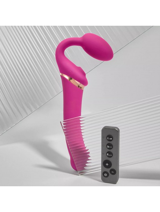 Ярко-розовый безремневой страпон Multi Orgasm Bendable Strap-On size XL с клиторальной стимуляцией - Strap-on-me - купить с доставкой в Ижевске