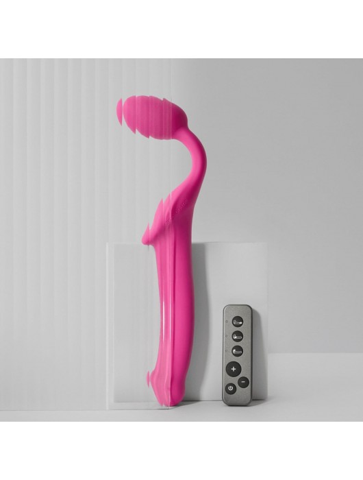 Ярко-розовый безремневой страпон Strap-on-me Vibrating Bendable Strap-On size L - Strap-on-me - купить с доставкой в Ижевске