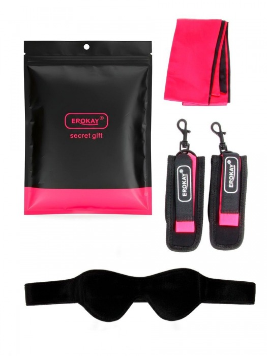 Черно-розовый эротический набор: маска, наручники и повязка - Erokay - купить с доставкой в Ижевске