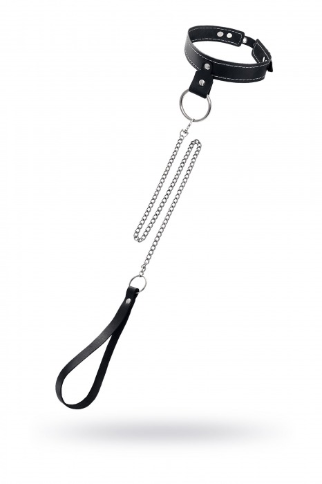 Черный узкий однослойный ошейник с серебристым поводком-цепочкой - Pecado - купить с доставкой в Ижевске