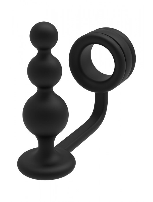 Черное эрекционное кольцо с анальной елочкой Cockring With Beaded Anal Plug - Dream Toys - в Ижевске купить с доставкой
