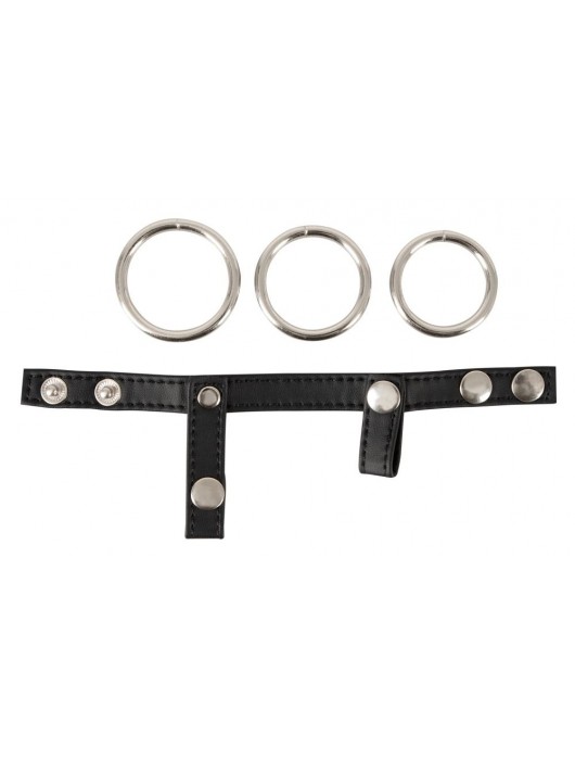 Подхват для мошонки с 3 съемными эрекционными кольцами Leder-Riemen - Orion - в Ижевске купить с доставкой