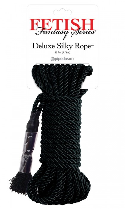 Черная веревка для фиксации Deluxe Silky Rope - 9,75 м. - Pipedream - купить с доставкой в Ижевске