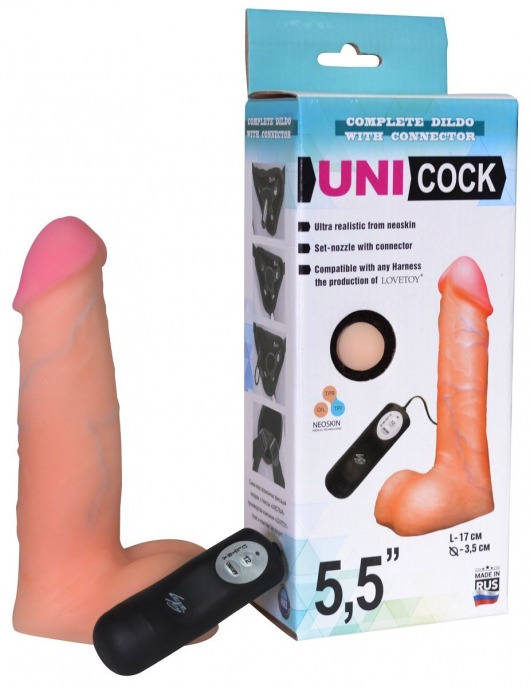 Фаллическая насадка Харнесс UNICOCK 5,5  с вибрацией - 17 см. - LOVETOY (А-Полимер) - купить с доставкой в Ижевске