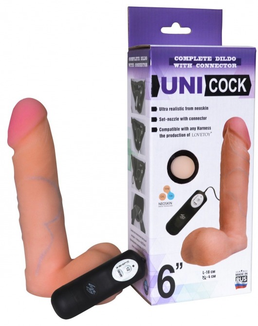Фаллическая насадка Харнесс UNICOCK 6  с вибрацией - 18 см. - LOVETOY (А-Полимер) - купить с доставкой в Ижевске