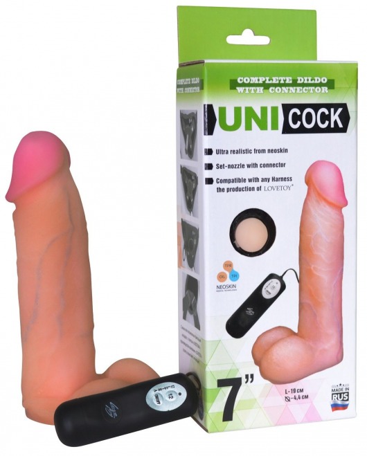 Фаллическая насадка Харнесс UNICOCK 7  с вибрацией - 19 см. - LOVETOY (А-Полимер) - купить с доставкой в Ижевске