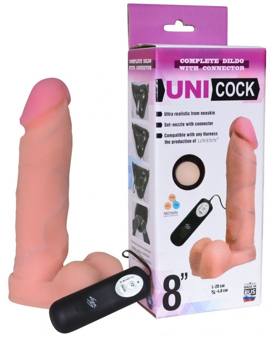 Фаллическая насадка Харнесс UNICOCK 8  с вибрацией - 20 см. - LOVETOY (А-Полимер) - купить с доставкой в Ижевске