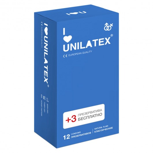 Классические презервативы Unilatex Natural Plain - 12 шт. + 3 шт. в подарок - Unilatex - купить с доставкой в Ижевске