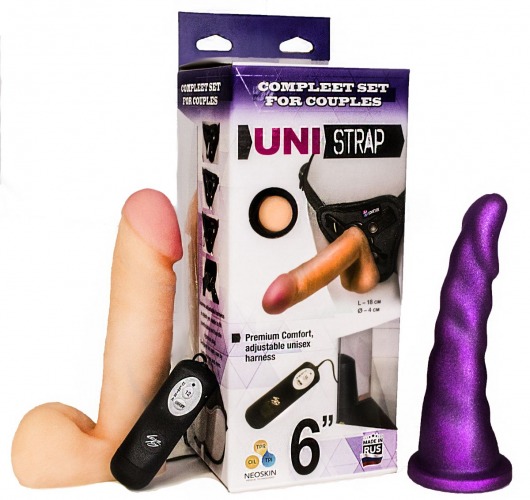 Вибрострапон с двумя насадками UniStrap - 18 и 18 см. - LOVETOY (А-Полимер) - купить с доставкой в Ижевске