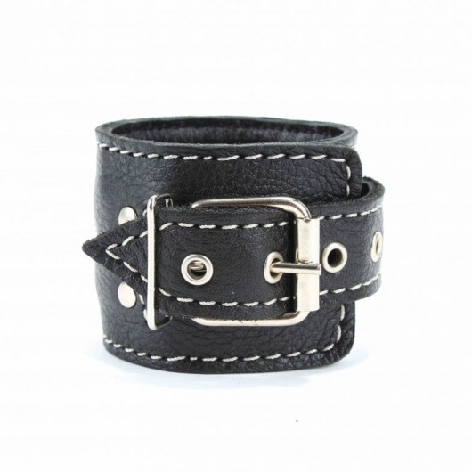 Чёрные кожаные наручники с крупной строчкой - БДСМ Арсенал - купить с доставкой в Ижевске
