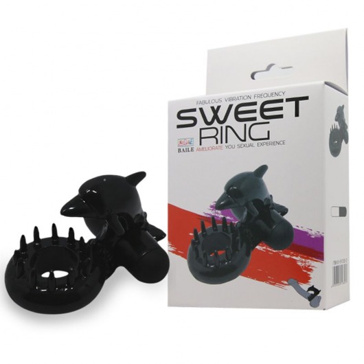Чёрное эрекционное виброкольцо Sweet Ring с дельфинчиком - Baile - в Ижевске купить с доставкой