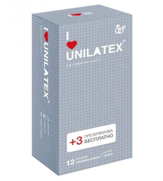 Презервативы с точками Unilatex Dotted - 12 шт. + 3 шт. в подарок - Unilatex - купить с доставкой в Ижевске