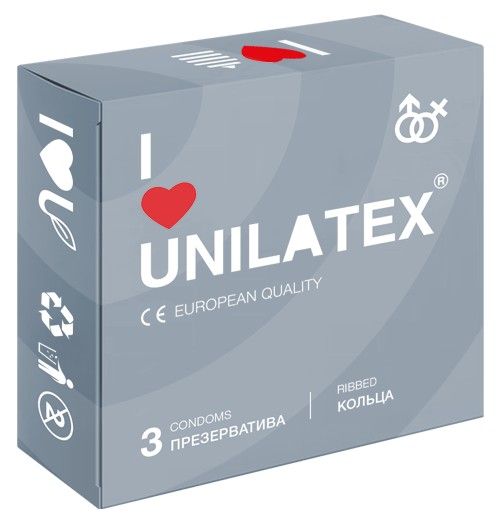 Презервативы с рёбрами Unilatex Ribbed - 3 шт. - Unilatex - купить с доставкой в Ижевске