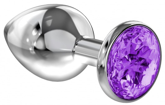 Малая серебристая анальная пробка Diamond Purple Sparkle Small с фиолетовым кристаллом - 7 см. - Lola Games - купить с доставкой в Ижевске