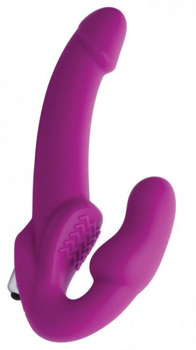 Ярко-розовый безремневой вибрострапон Evoke Vibrating Strapless Silicone Strap-on Dildo - XR Brands - купить с доставкой в Ижевске