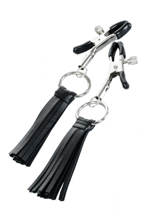 Черно-серебристые зажимы для сосков Theatre с кисточками - ToyFa - купить с доставкой в Ижевске