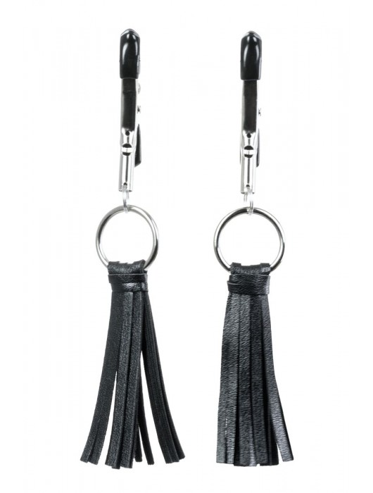 Черно-серебристые зажимы для сосков Theatre с кисточками - ToyFa - купить с доставкой в Ижевске