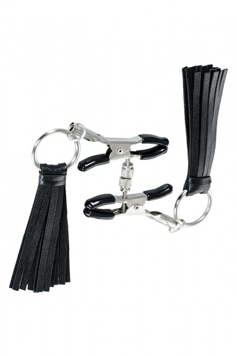 Черно-серебристые зажимы для сосков Theatre с кисточками - ToyFa - купить с доставкой в Ижевске