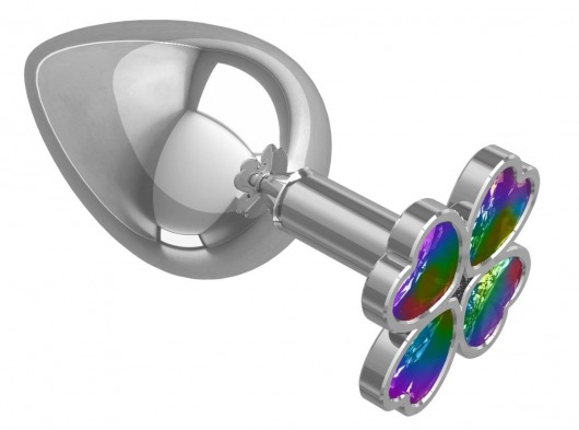 Серебристая анальная пробка-клевер с радужным кристаллом - 9,5 см. - Джага-Джага - купить с доставкой в Ижевске