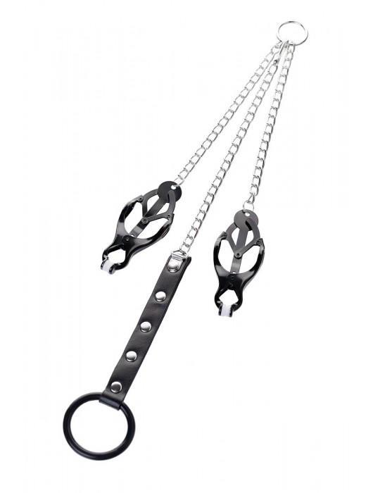 Черно-серебристые зажимы для сосков с кольцом для пениса TOYFA Metal - ToyFa - купить с доставкой в Ижевске