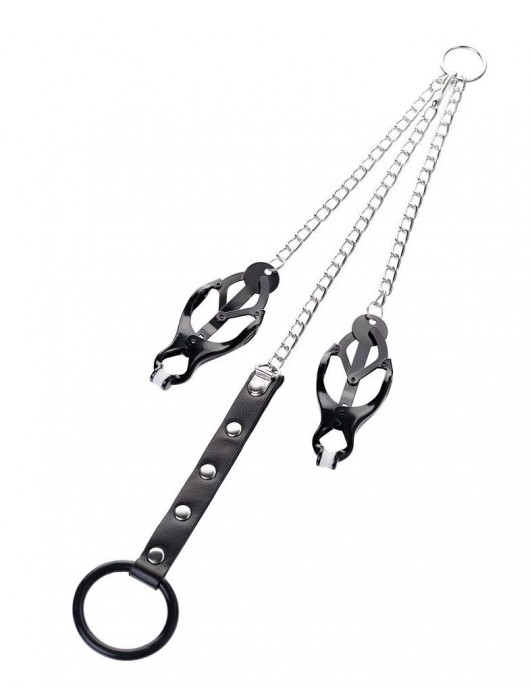 Черно-серебристые зажимы для сосков с кольцом для пениса TOYFA Metal - ToyFa - купить с доставкой в Ижевске